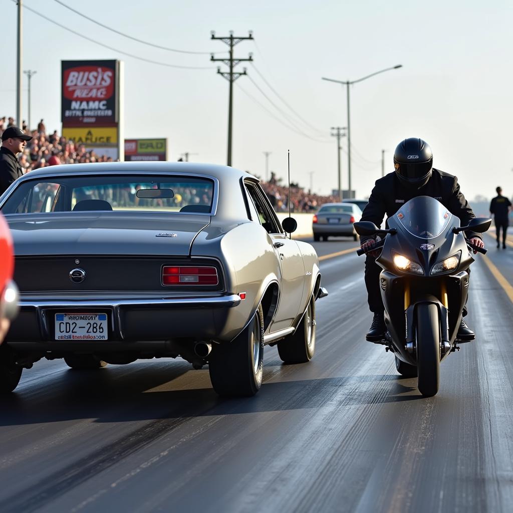 Drag Race Starting Line - Car and Motorcycle