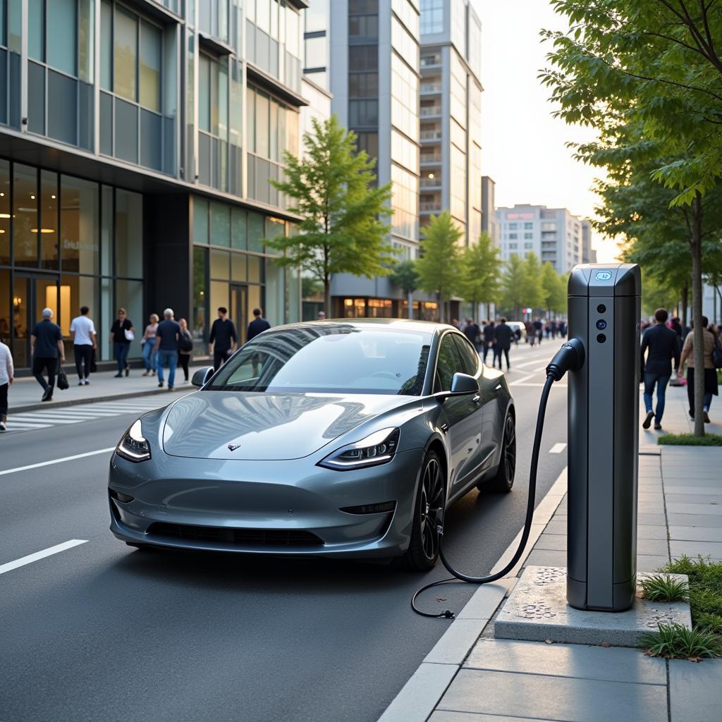 Electric car charging in a city center