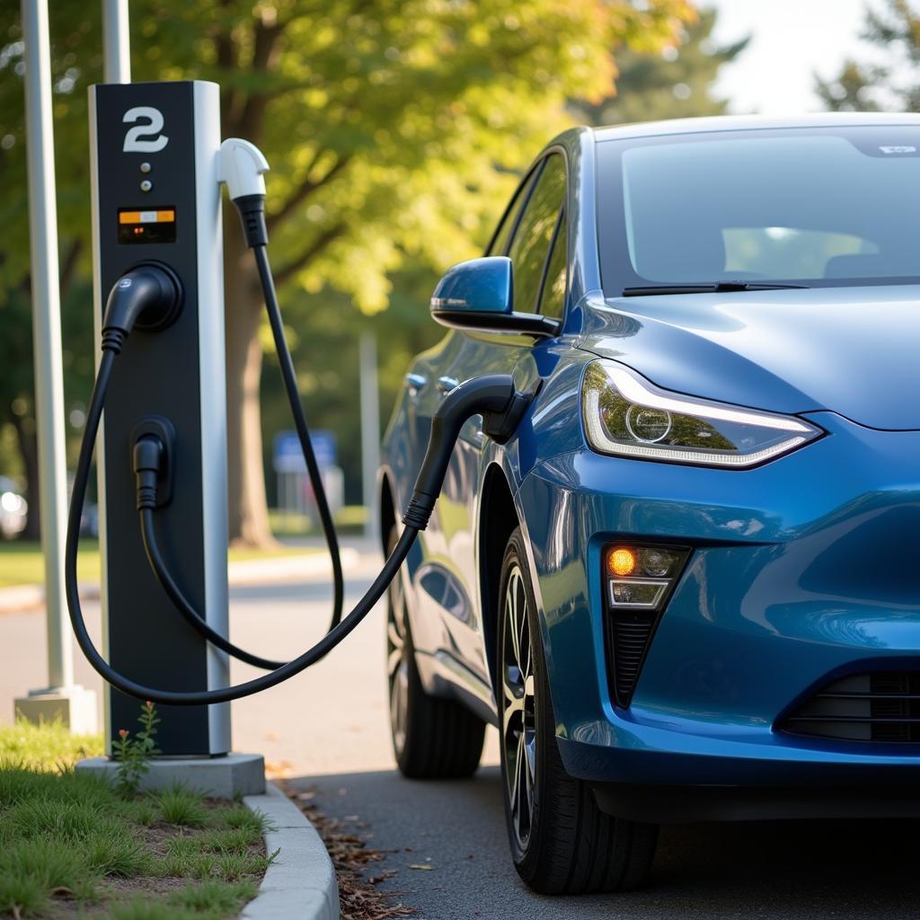 Electric car plugged into a charging station