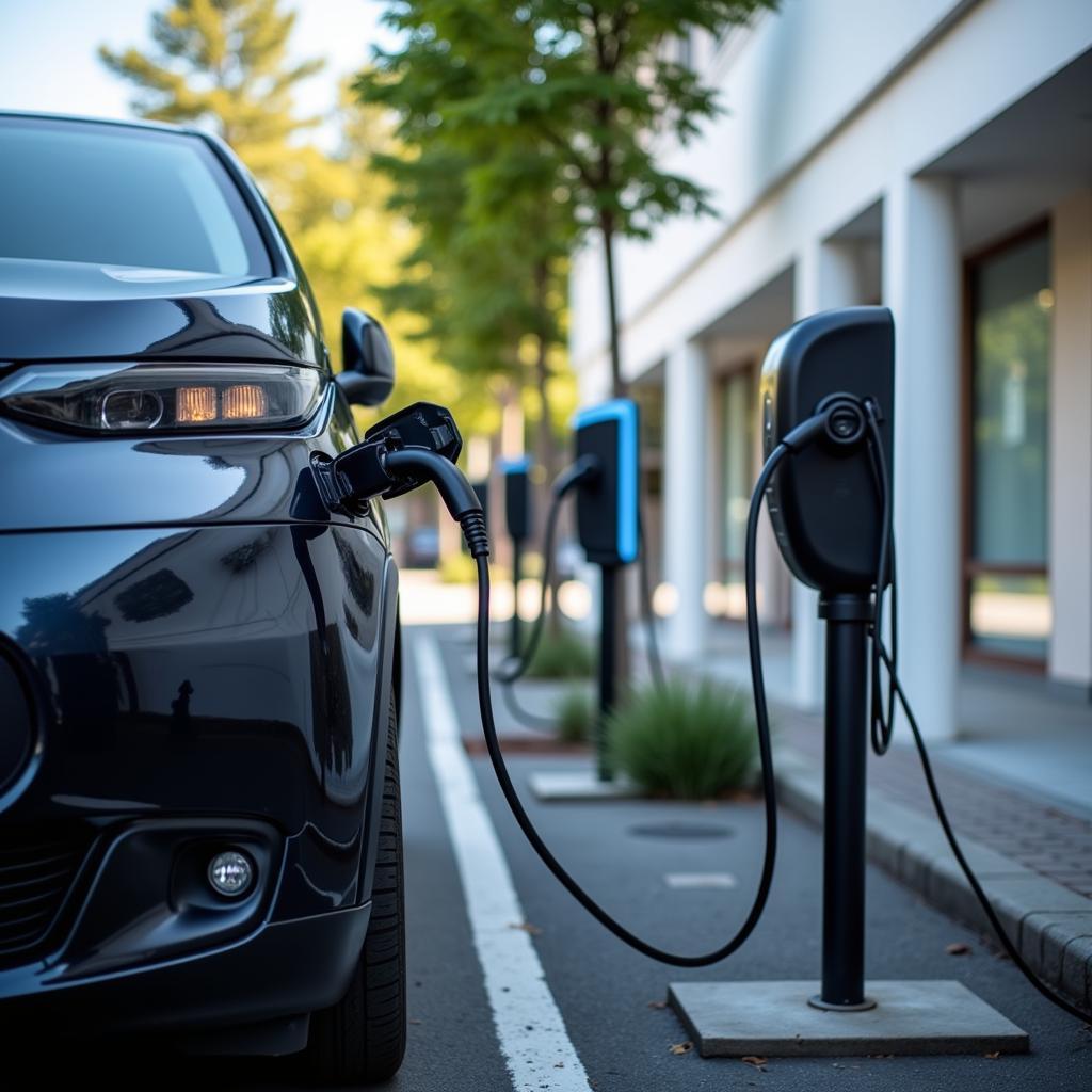 Electric Car Charging at a Public Station