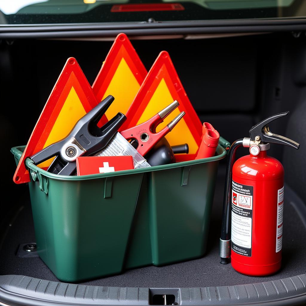 Emergency Supplies in a Car Maintenance Bucket