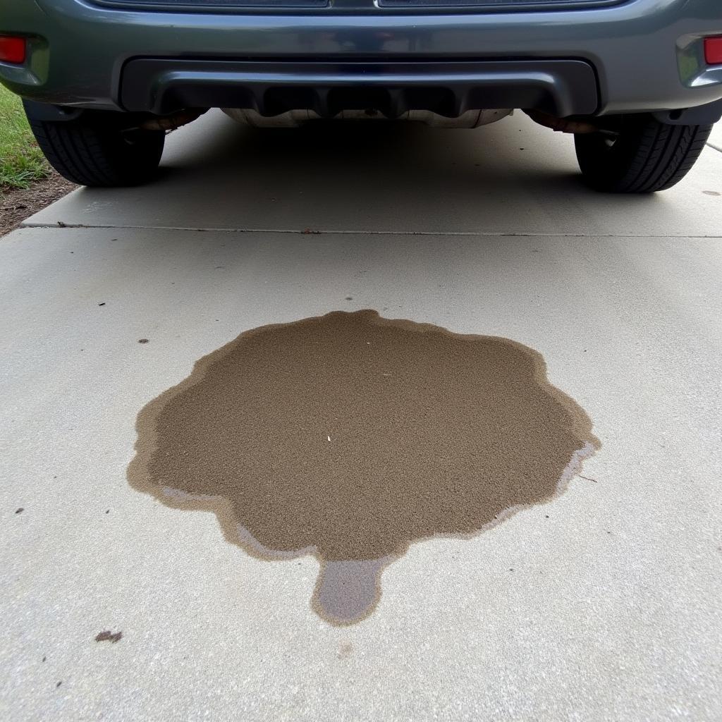 Car parked over oil stain indicating a leak