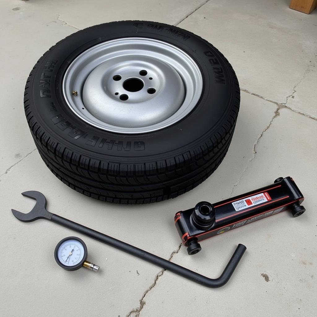 Essential tools needed to change a flat tyre