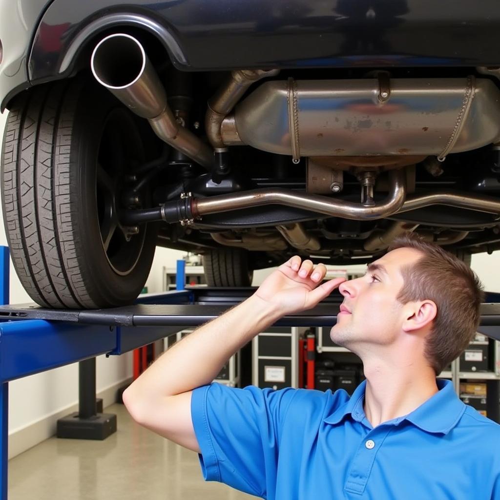 Checking car exhaust system using ramps