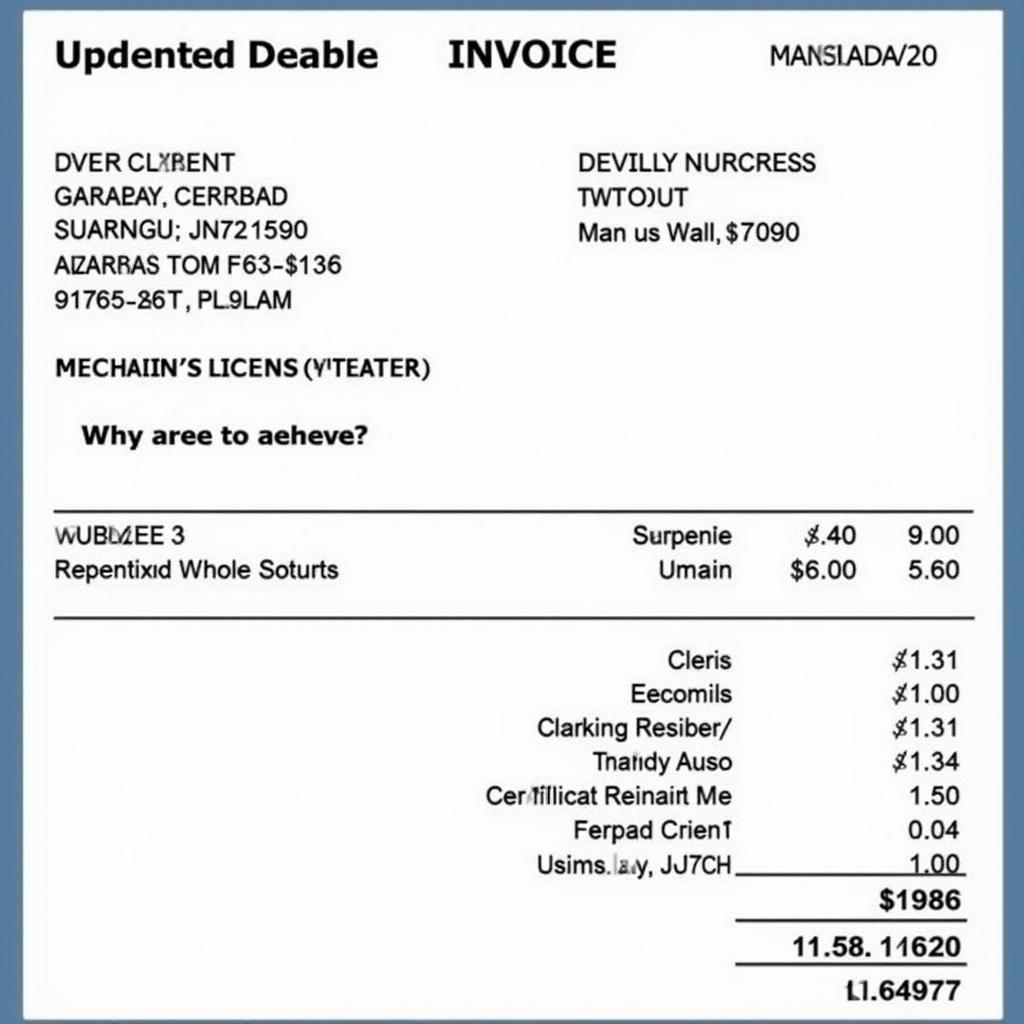 Missing Information on a Fake Invoice