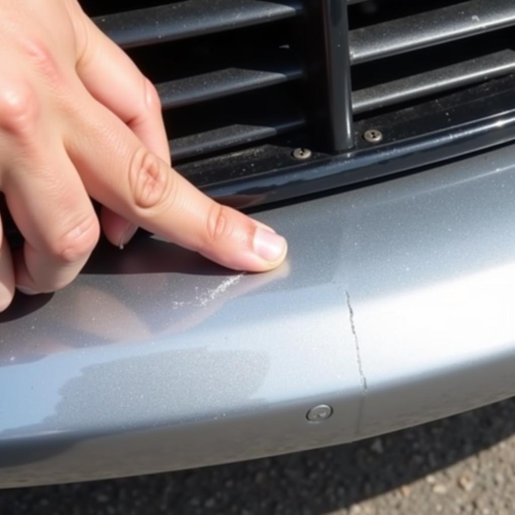 Assessing the scratch on a plastic car bumper