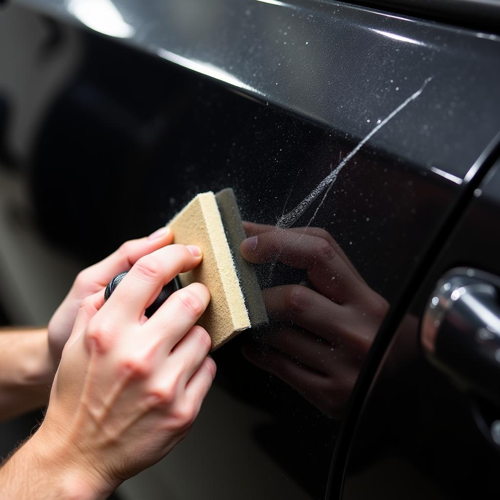 Sanding a deep scratch on a black car