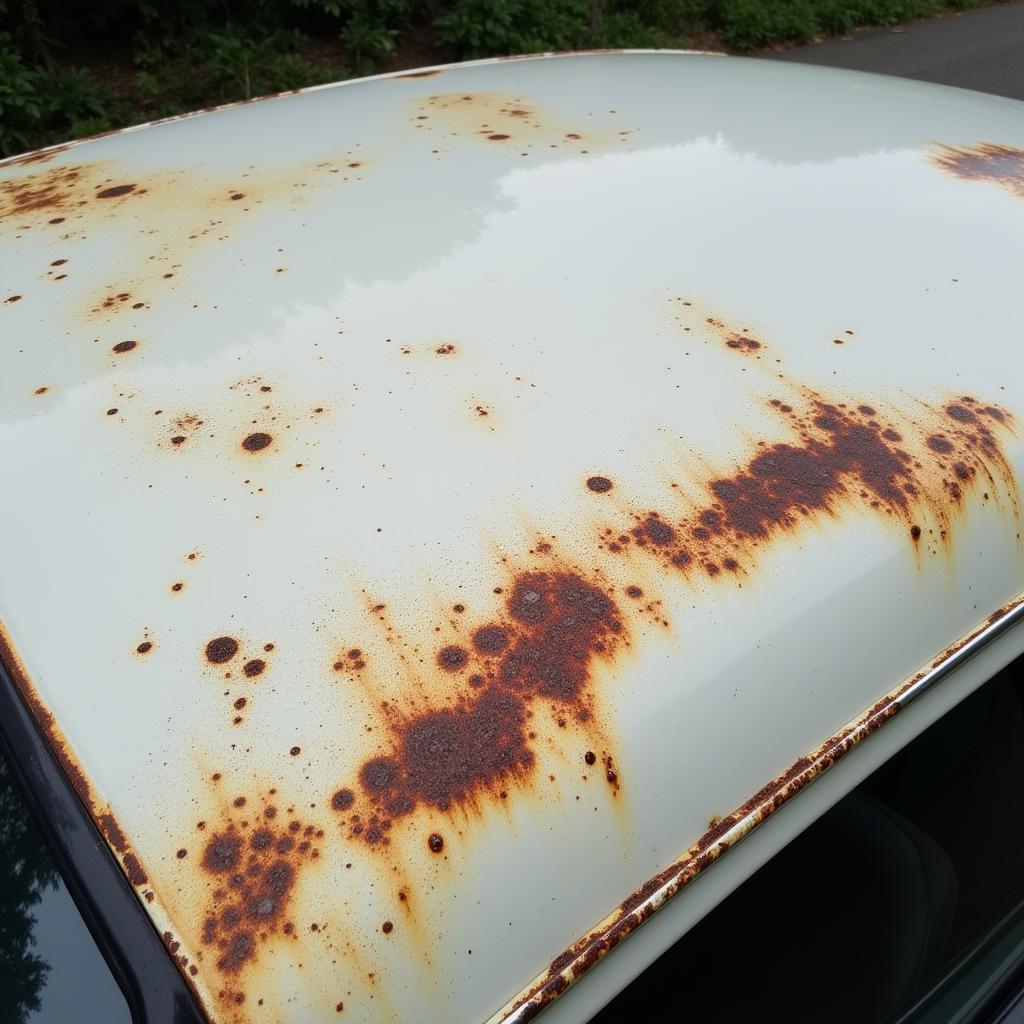 Car Roof with Damaged Paint from Rust