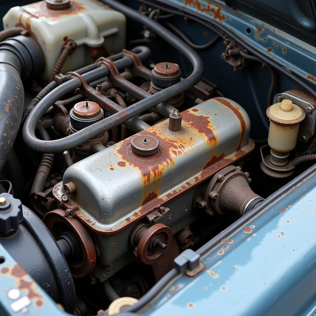 Flood Damaged Car Engine