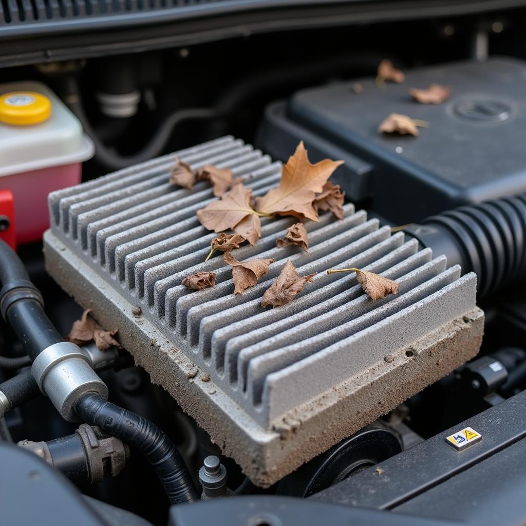 Dirty air filter in a Ford Fiesta engine bay