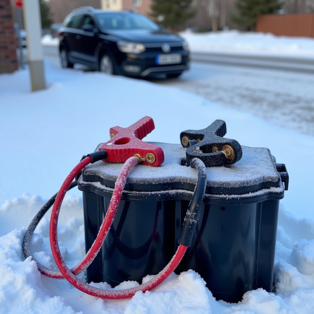 Frozen Car Battery in Winter Cold