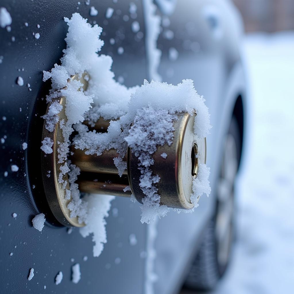 Frozen Car Lock Cylinder in Winter