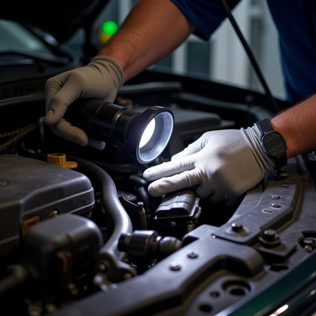 Inspecting Car Fuel Tank for Leaks