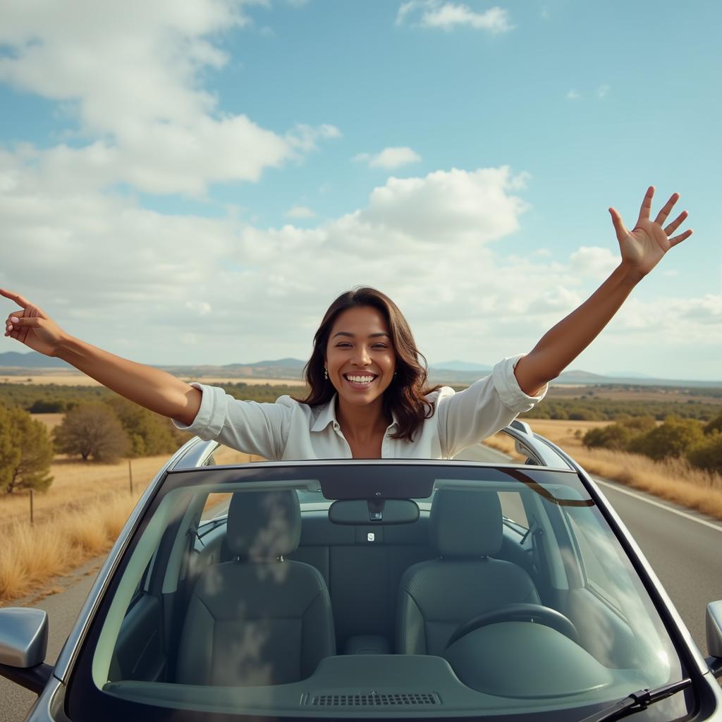 Happy Car Owner Driving New Car