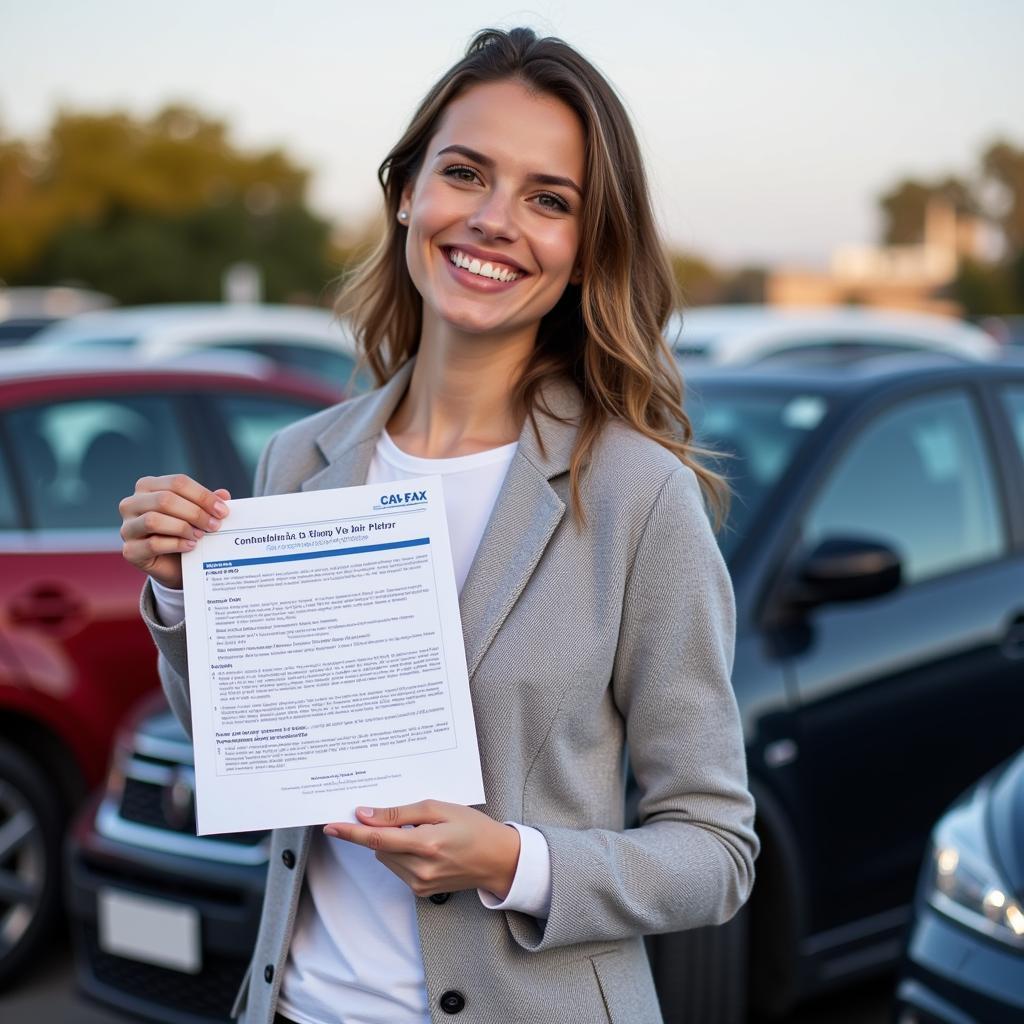 Happy Car Owner with Car Fax Report