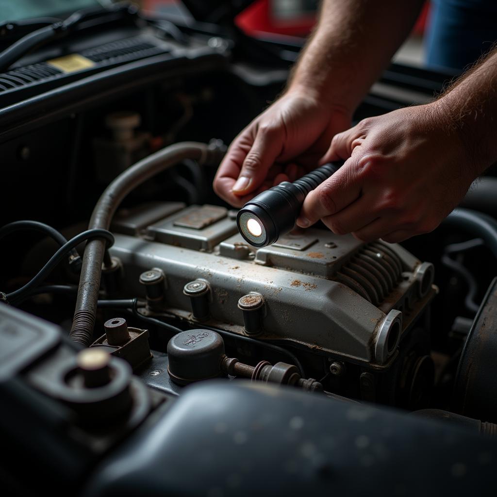 High Mileage Car Engine Inspection