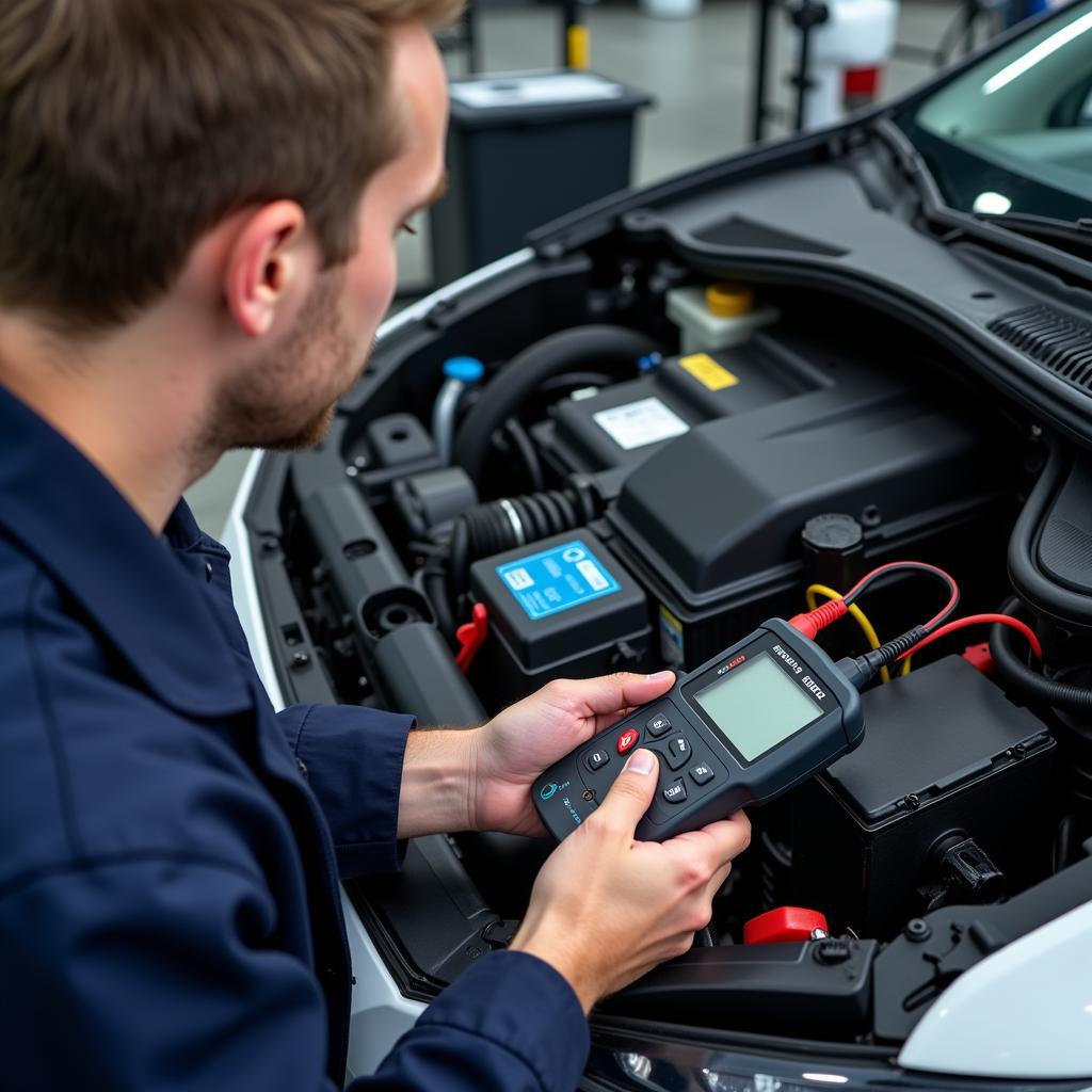 Hybrid Battery Inspection by Technician