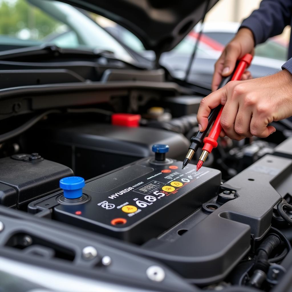 Checking the car battery of a Hyundai that won't start