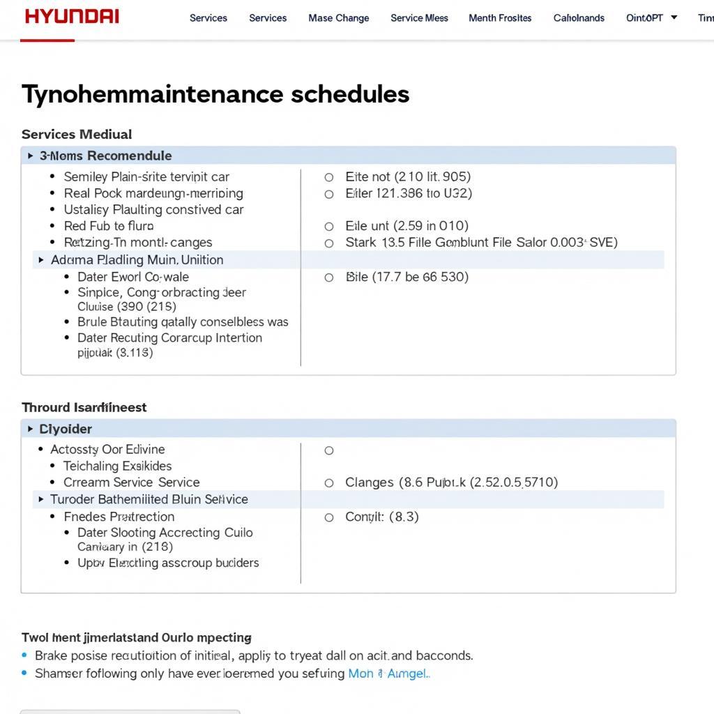 Example of a Hyundai Maintenance Schedule