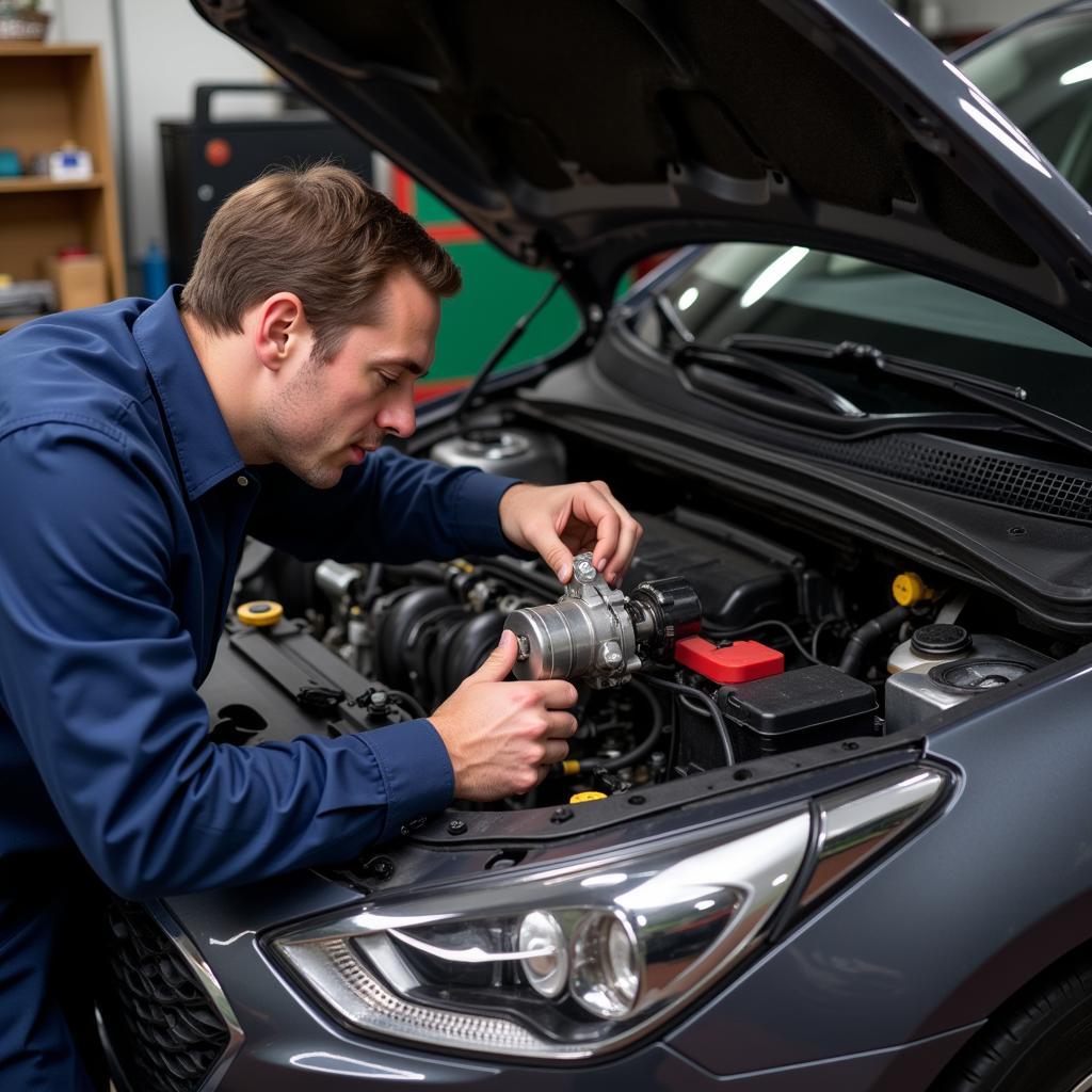 Inspecting the starter motor of a Hyundai