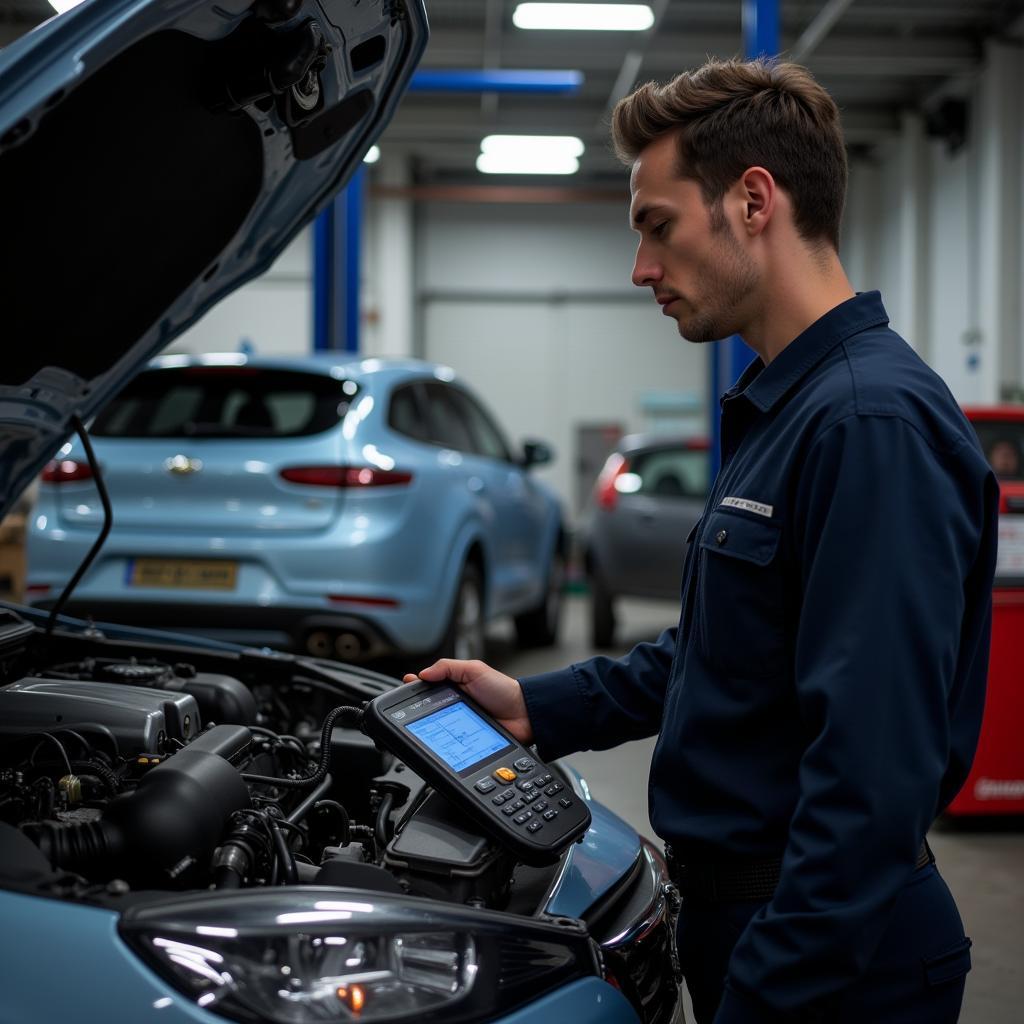 Independent mechanic inspecting a car