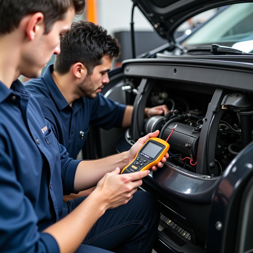 Independent Mechanic Working on Car AC