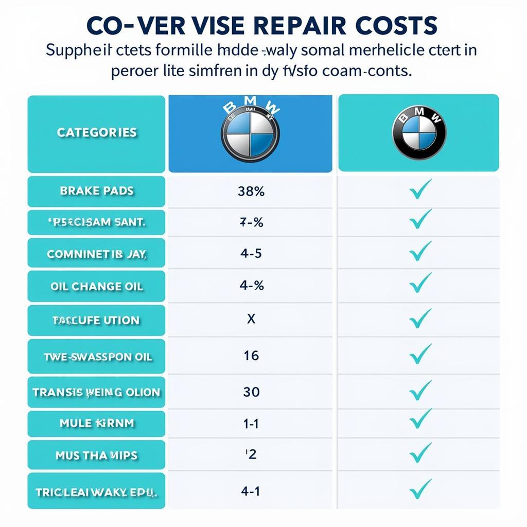 Infinity and BMW Repair Cost Comparison Table