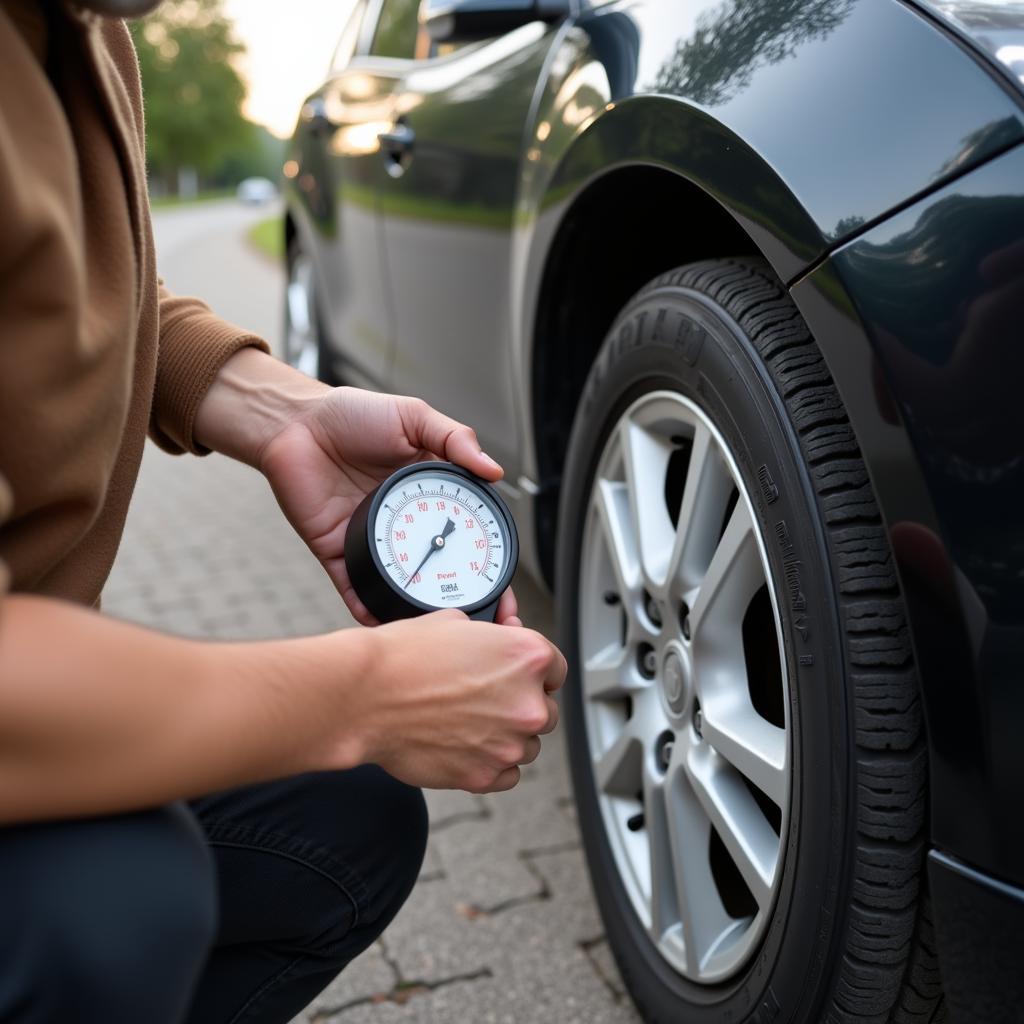 Inspecting Tire Pressure During Summer Heat