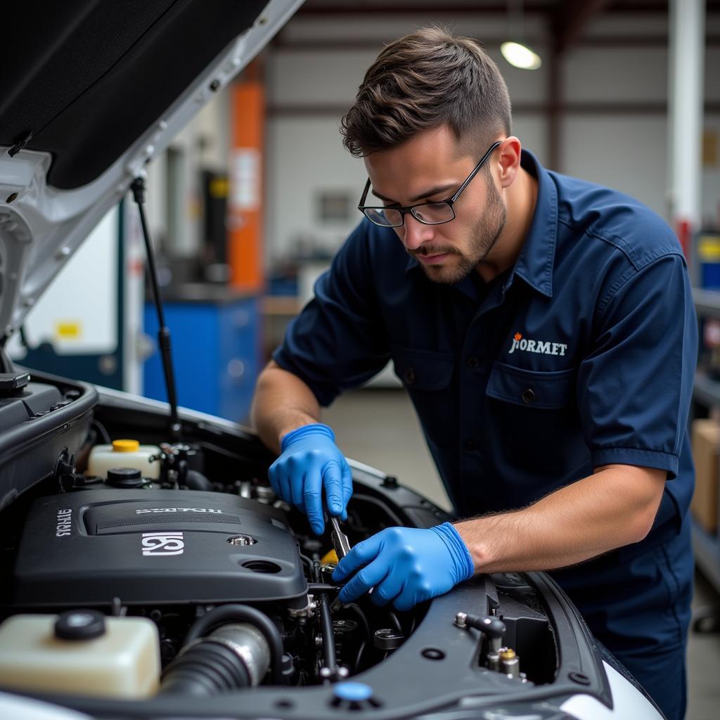 J&R Automotive Technician Working on a Car Engine in Crossville