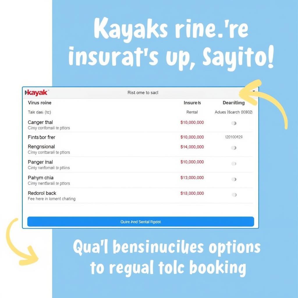 Comparing car rental insurance options on Kayak