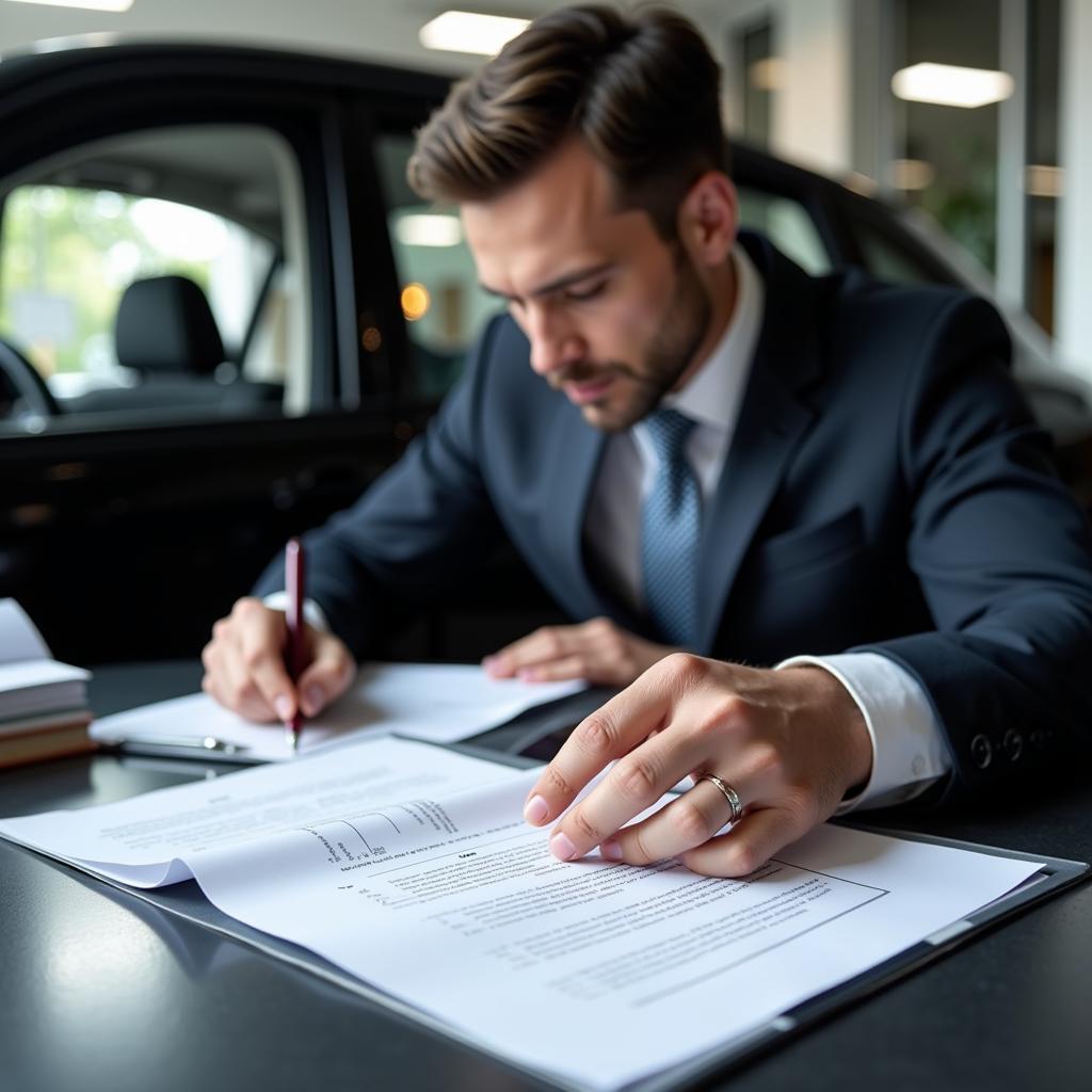 Lawyer Reviewing Car Repair Contract