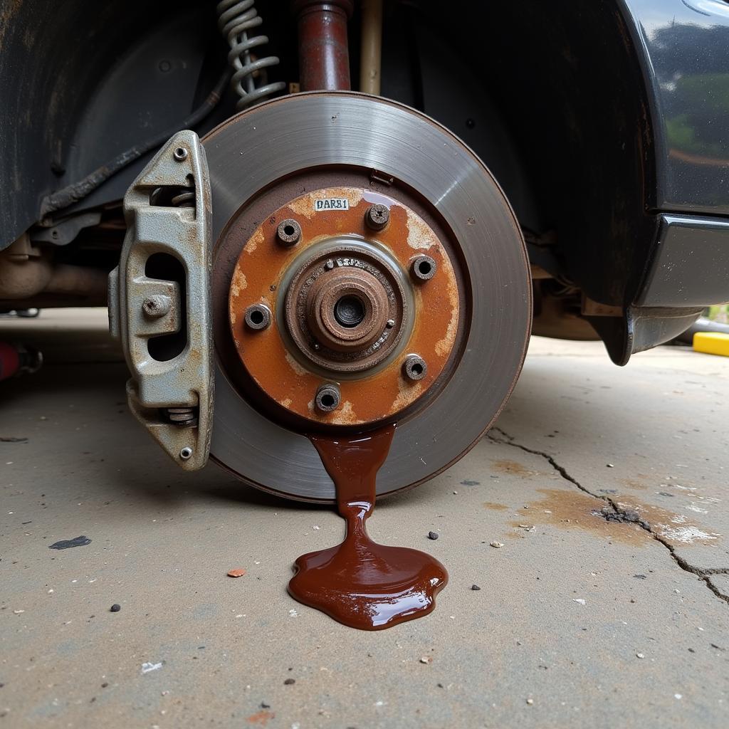 Leaking brake fluid from a brake line