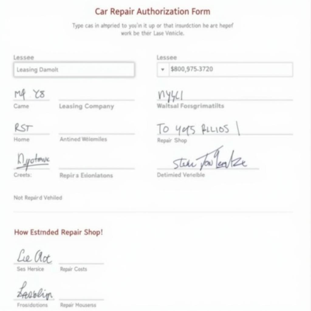 Leased Car Repair Authorization Form