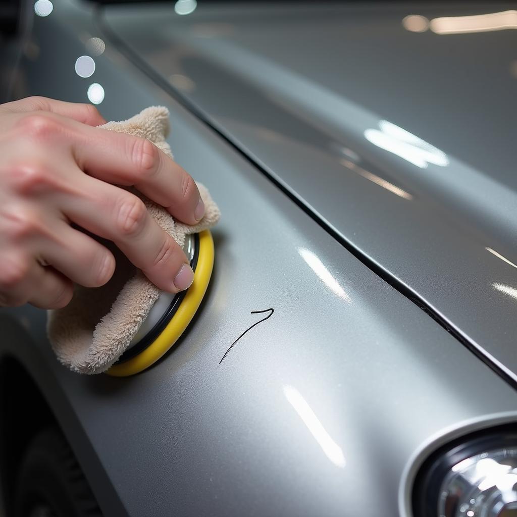 Polishing a light scratch on a silver car