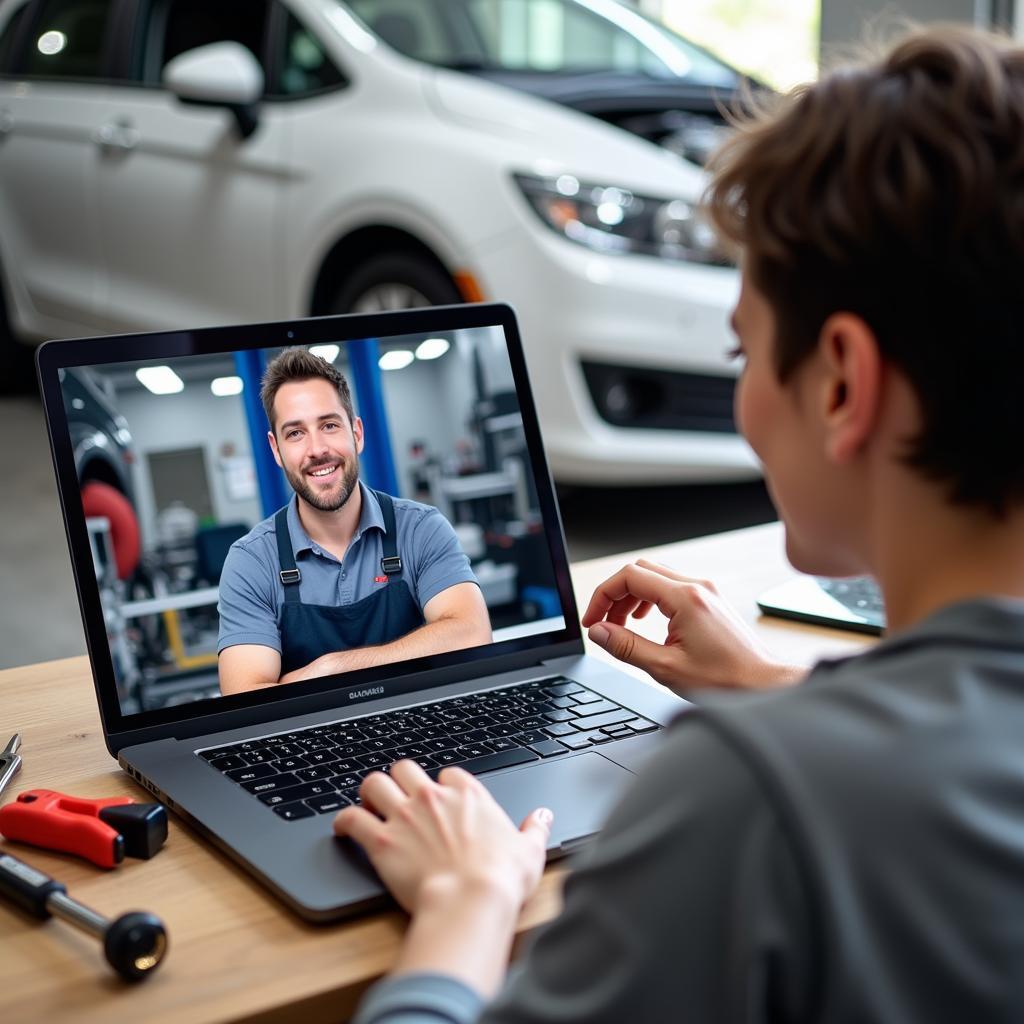 Mechanic Assisting Car Owner via Live Chat