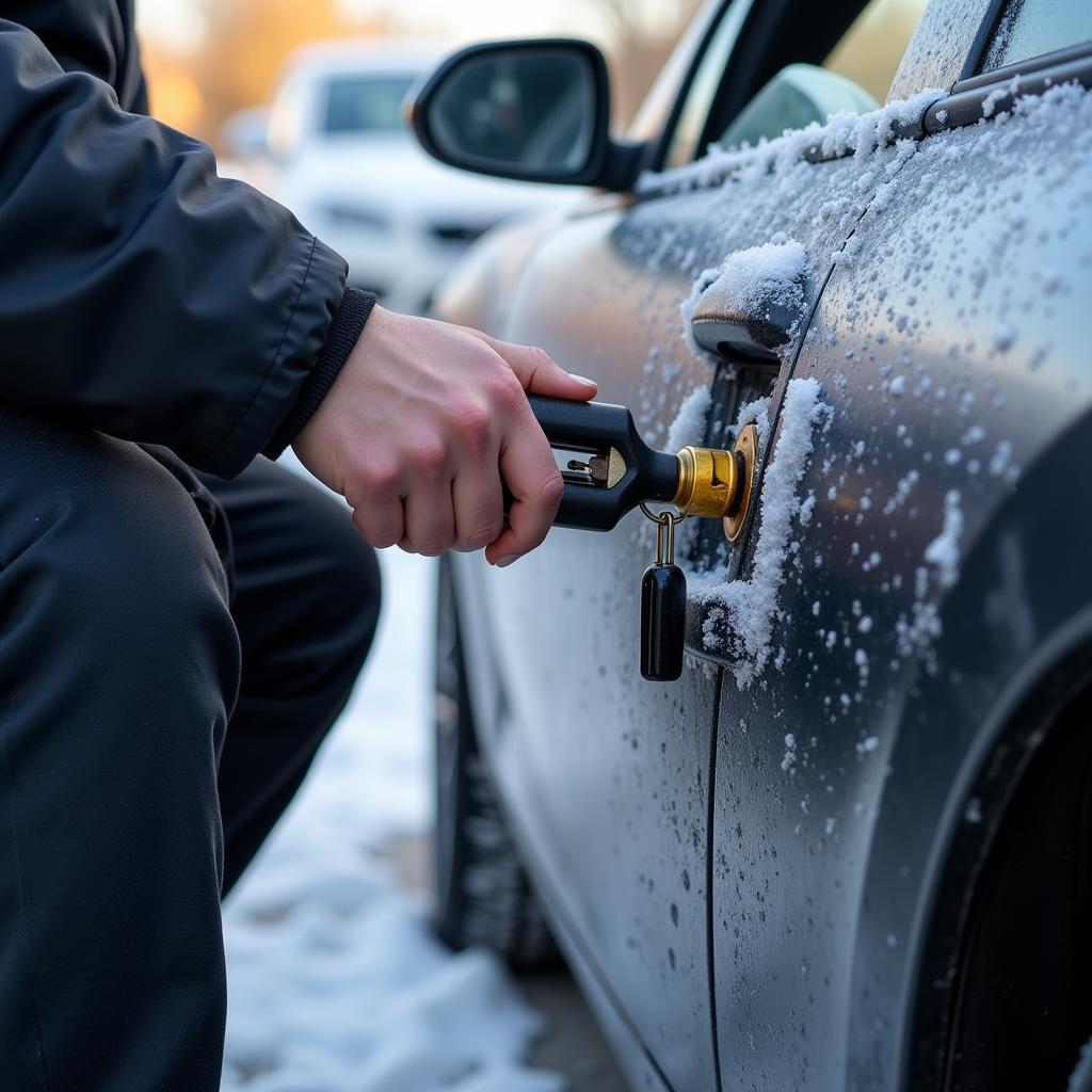 Locksmith Thawing a Frozen Car Lock