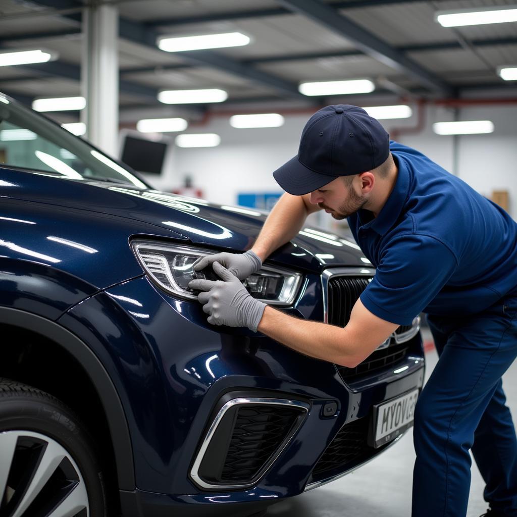 A car being serviced at a reputable garage in London.