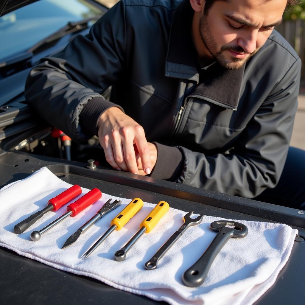 Lyft Driver Performing Car Maintenance