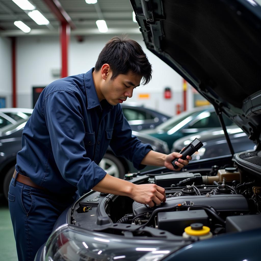 Malaysian Mechanic Checking Car Engine