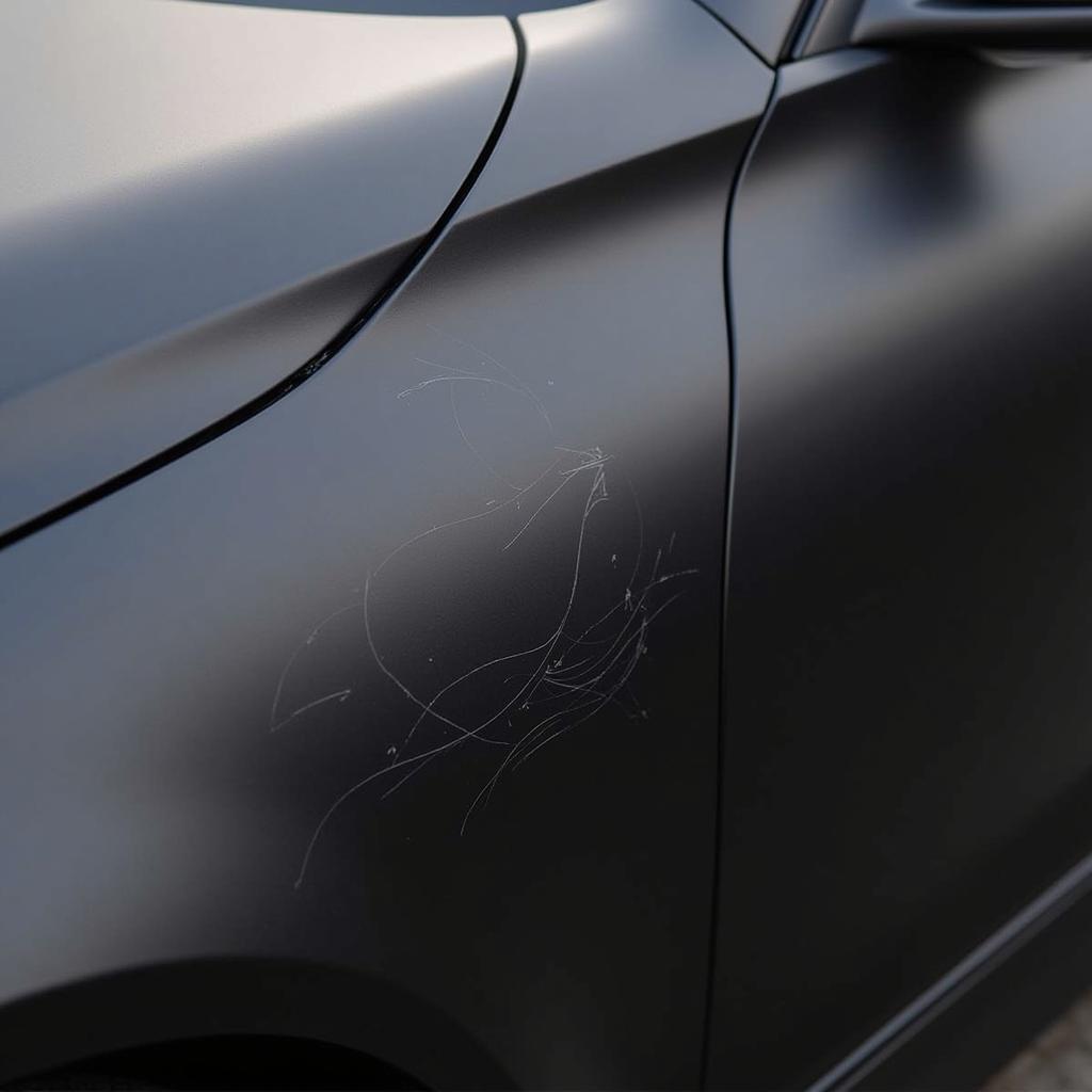 Matte Black Car with Visible Scratch and Swirl Marks