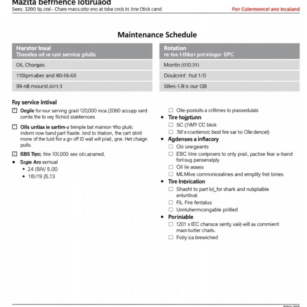 Example of a Mazda Maintenance Schedule