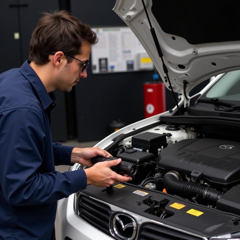 Mazda Technician Performing an Oil Change