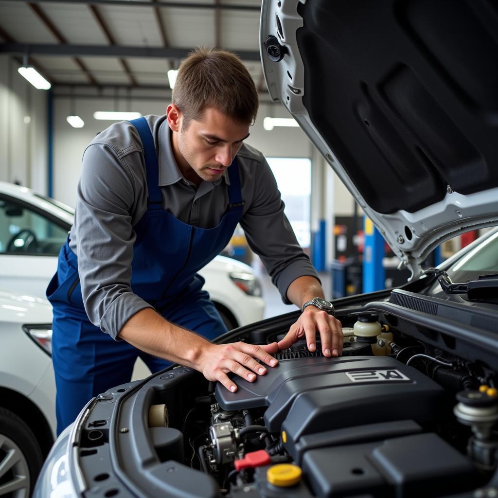 Mechanic Inspecting a Car's Engine