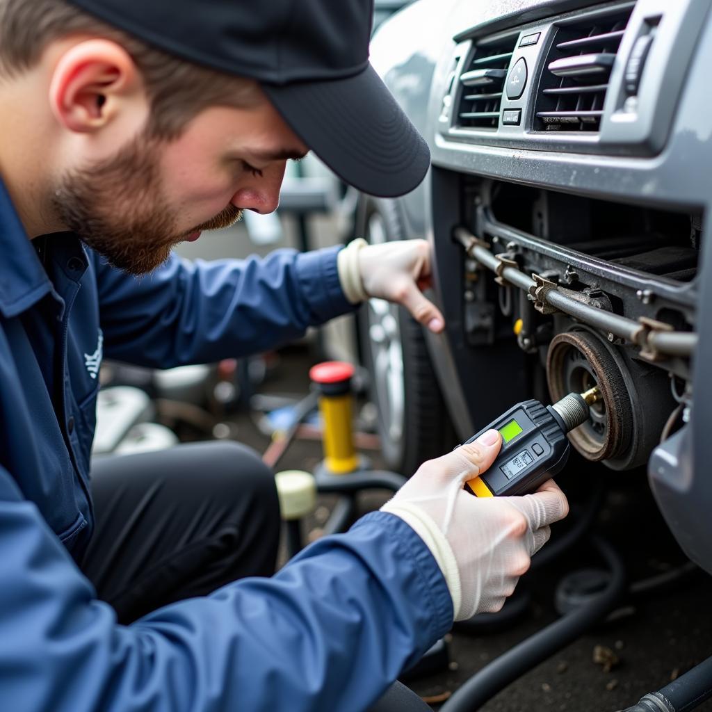 Mechanic Checking Car AC System