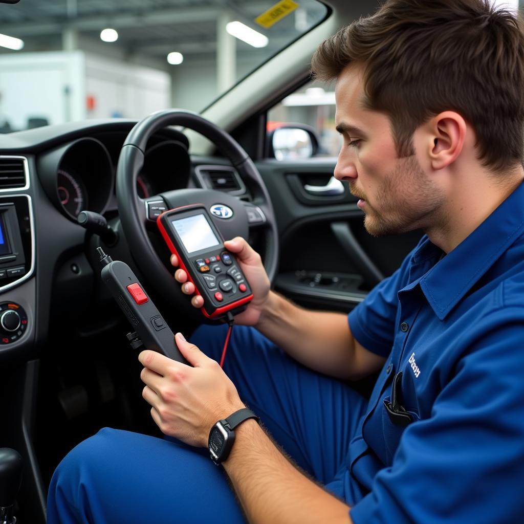 Mechanic Checking Car AC System