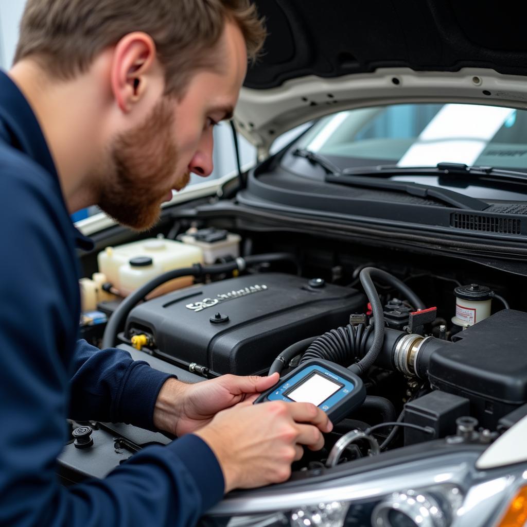 Mechanic Checking Car AC System