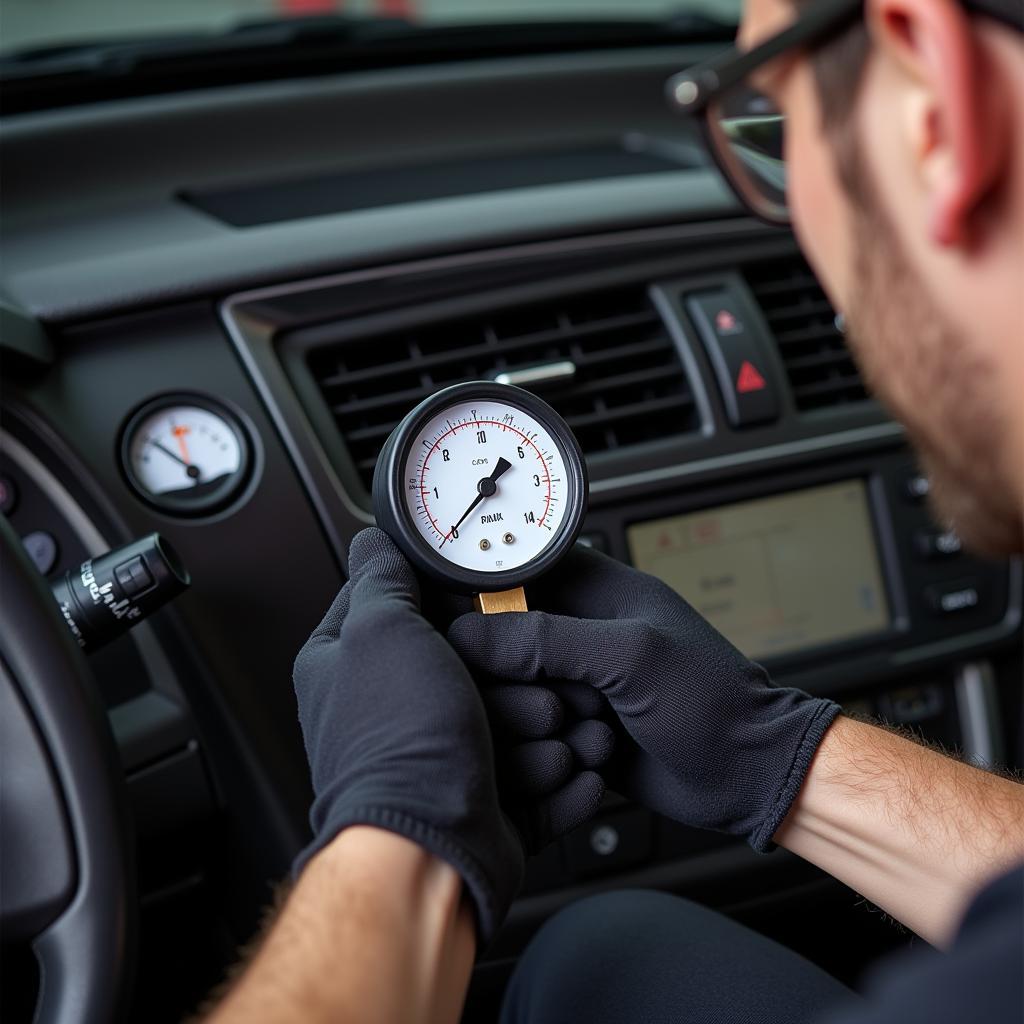 Mechanic Checking Car AC System