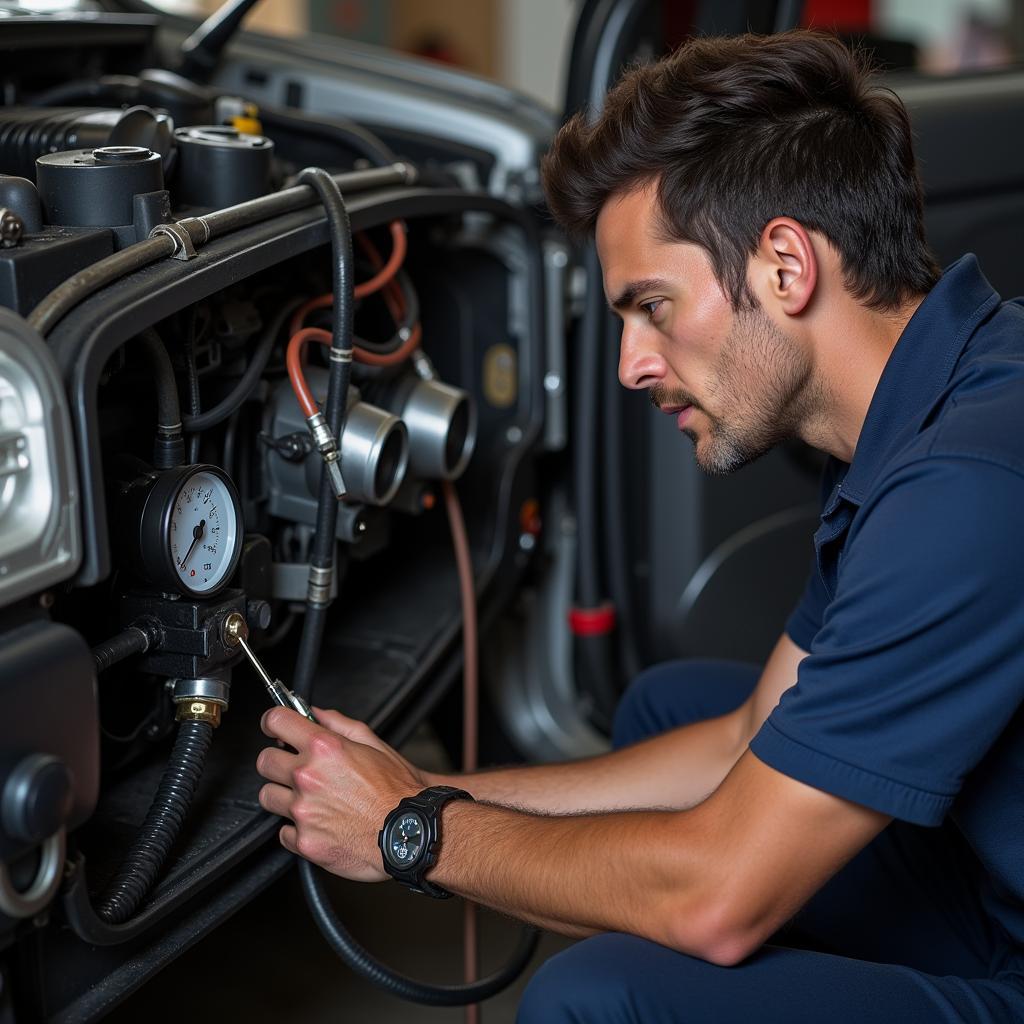 Mechanic Checking Car AC System