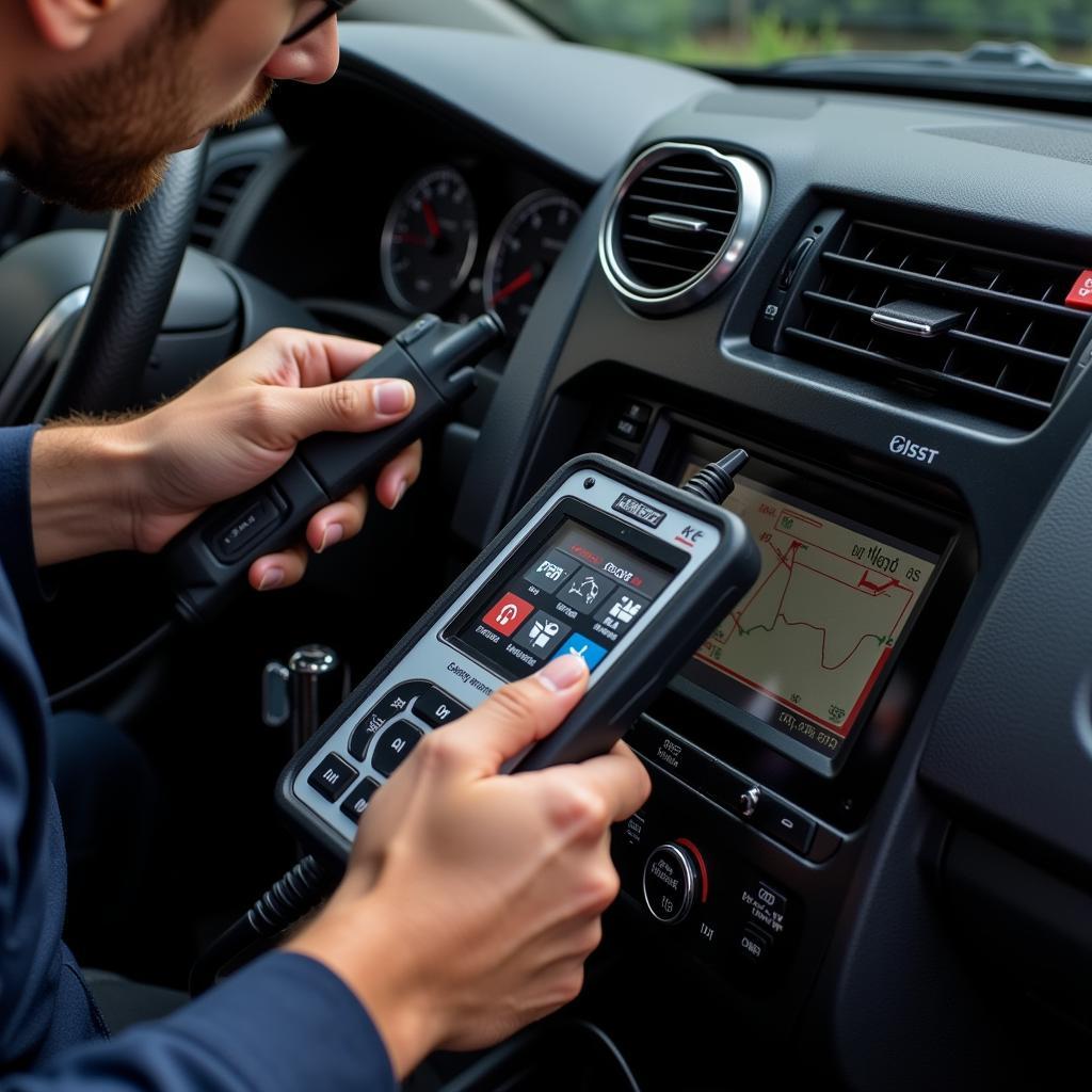 Mechanic Checking Car AC System