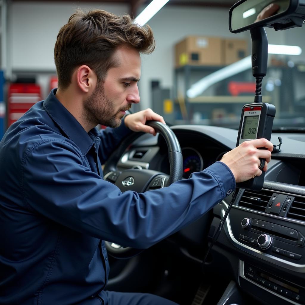 Mechanic Checking Car AC System